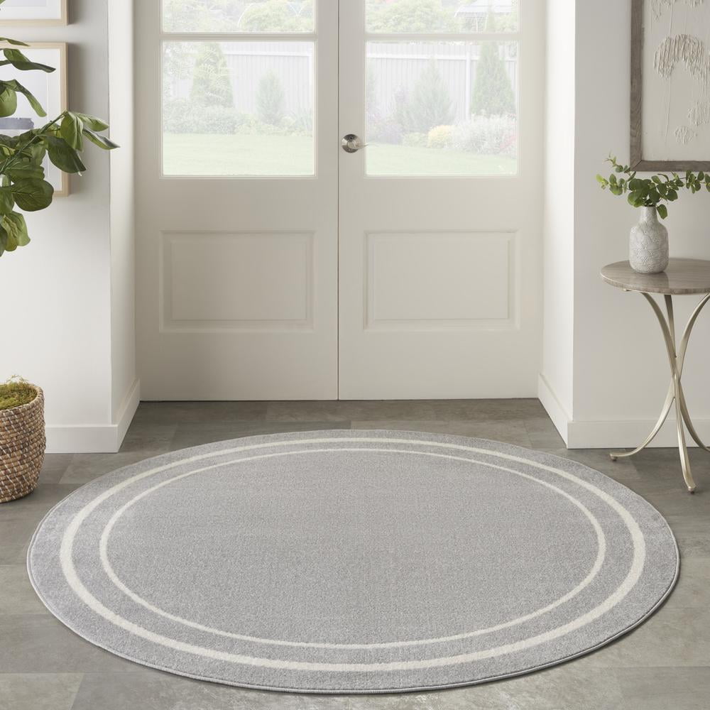 Nourison Essentials Indoor/Outdoor Grey/Ivory 6' x round Area Rug, (6 Round)