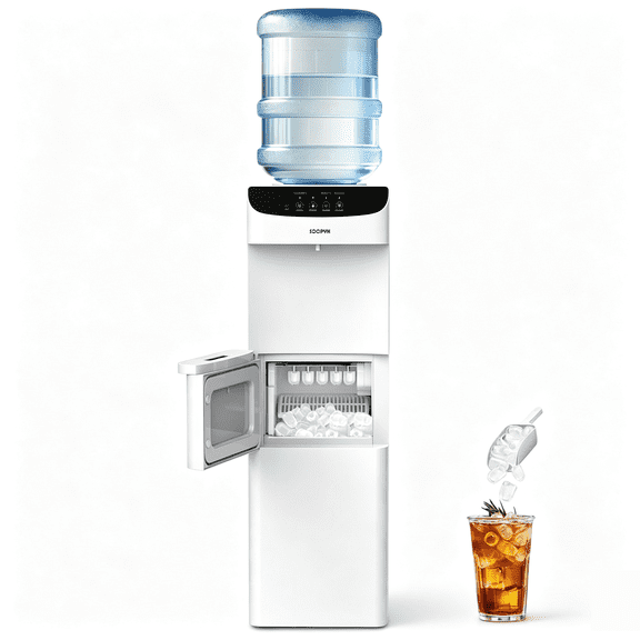 SOOPYK Water Dispenser with Ice Maker,22 lbs Ice/24H,3-5 Gal,Hot and Cold Water,Child Safety Lock,White,for Home/Office