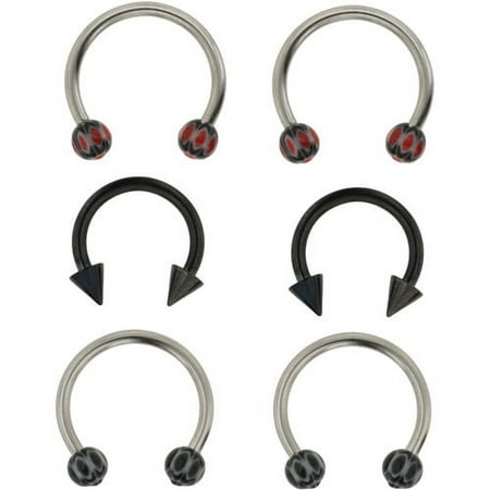 Hot Silver Adult’s 16G Red & Black Surgical Steel Basics Nose Ring Horseshoe Set