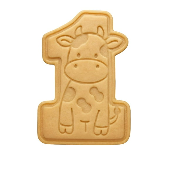 Number 1 with Cow Cookie Cutter & Stamp 4x2.6" for Baking & Fondant Clay Gifts