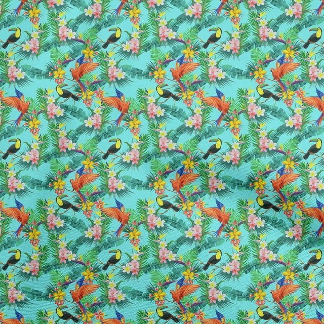 oneOone Velvet Aqua Blue Fabric Tropical Dress Material Fabric Print Fabric By The Yard 58 Inch Wide