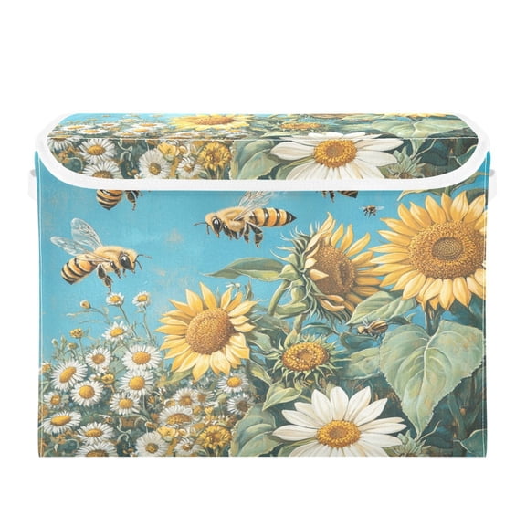 Storage Box With Lid 16.5x12.6x11.8In Foldable Stacked Household Storage Box Lovely Bees