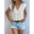 thumbnail image 5 of Women'S Short Sleeve Button Down Cardigan Sweater V Neck Cable Knit Shrug Vest White S, 5 of 6