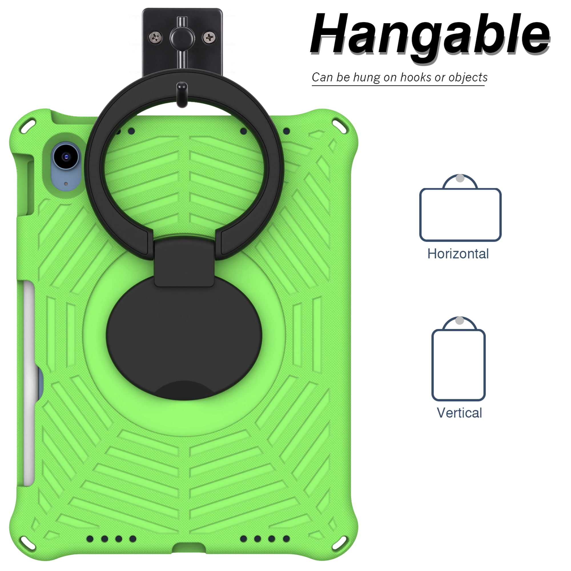 TECH CIRCLE iPad 10th Generation Case 2022 10.9 inch A2696 A2757 A2777, Heavy Duty Rugged Silicone Case with Swivel Ring Stand/Stable Kickstand/Shoulder Strap/Pencil Holder, Green