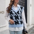 thumbnail image 6 of Womens Fall Fashion 2022! QLEICOM Sweaters for Women, Women‘s V-neck Multicolor Knitted Sweater Houndstooth Casual Fashion Sleeveless Vest Jacket Coat Tops On Clearance, 6 of 6