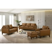 New Classic Furniture Caspar Leather Upholstered 3-Seater Sofa in Caramel