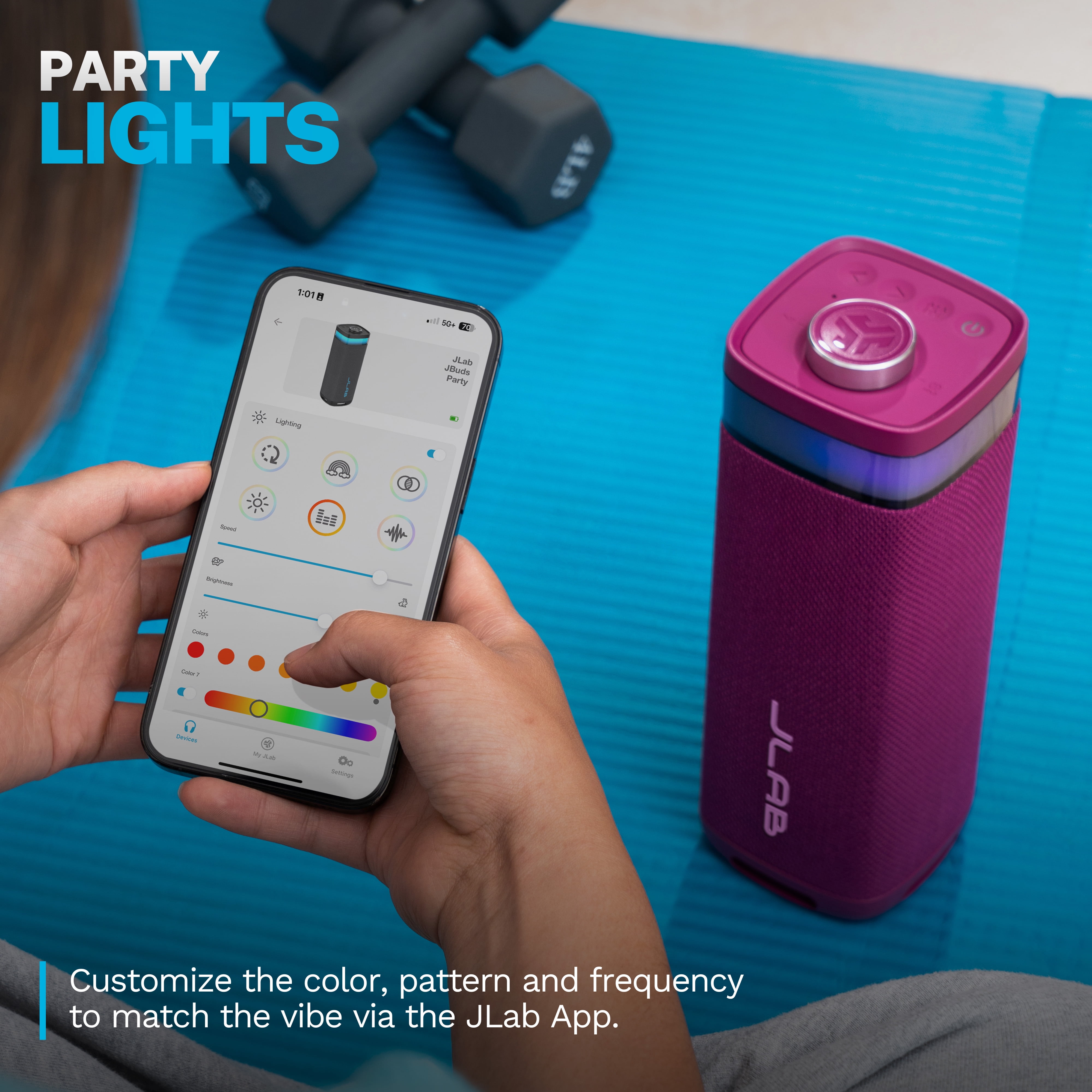 JLab JBuds Party Portable Bluetooth Speaker, 30W, 12 Hour Playtime, RGB Lighting, Splashproof, Mulberry