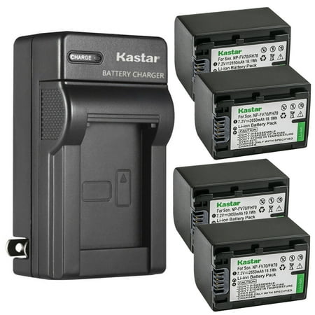 Kastar 4-Pack Battery and AC Wall Charger Replacement for Sony HDR-CX130 HDR-CX150 HDR-CX155 HDR-CX160 HDR-CX180 HDR-CX190 HDR-CX200 HDR-CX210 HDR-CX220 HDR-CX230 HDR-CX250 HDR-CX260V
