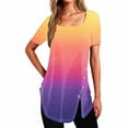 thumbnail image 1 of Plebaso Womens Summer Shirts Short Sleeve Gradient Tunic Tops Square Neck Dressy Loose Blouses with Split, 1 of 4