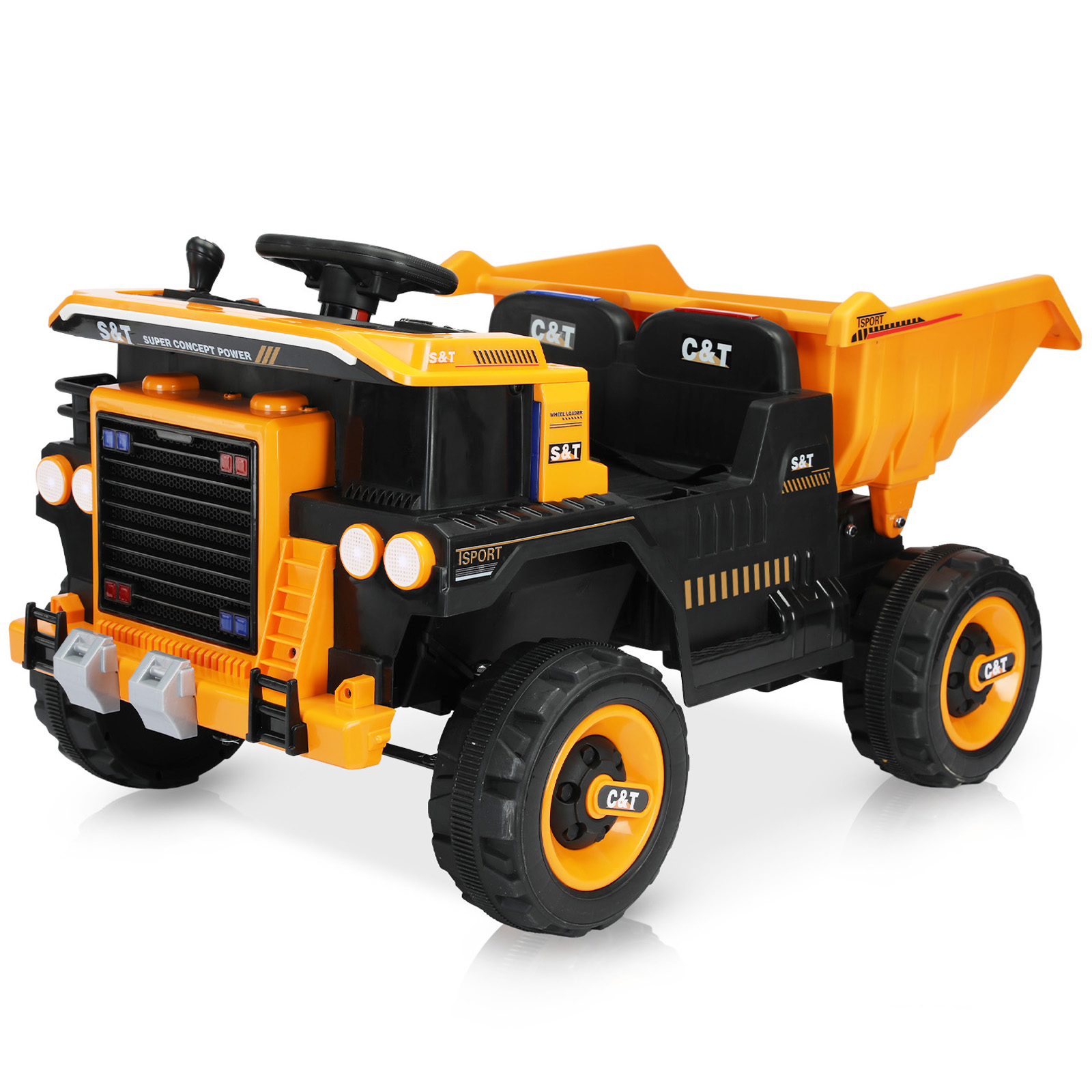 YUFU 12V Battery Kids Ride On Dump Truck RC Construction Tractor w/ Electric Bucket,Yellow