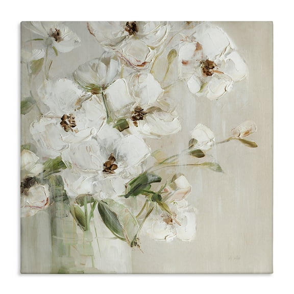 Stupell Industries Simple Blossoms on Beige Plants & Flowers Painting Wrapped Canvas Art Print Wall Art, 17 x 17