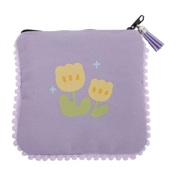 NIAIZEK Small Zippered Canvas Coin Purse with Tassel Elegant Violet Pouch for Change Organizer