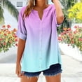 thumbnail image 5 of Tauxra T-Shirt for Women V-Neck Short Sleeve with Button Detail Loose Fit Ombre Print Casual Top for Summer, 5 of 5