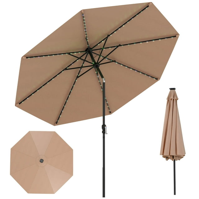Costway 10 FT Solar Patio Umbrella with 96 Multi-colored LED Lights & 9 Modes Vented Top