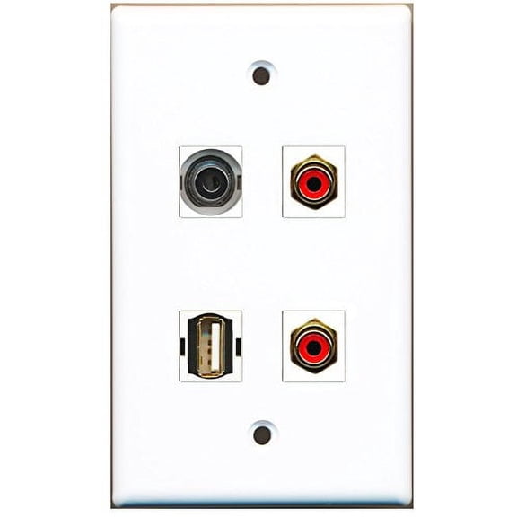 RiteAV - 2 Port RCA Red 1 Port USB A-A 1 Port 3.5mm Wall Plate