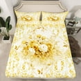 thumbnail image 2 of jejeloiu Vintage Flower Queen Sheet Sets,Retro Rustic Floral Flat Sheet,Yellow White Queen Fitted Sheet For Men Women,Luxury Bedroom Decor,4 Pieces, 2 of 7