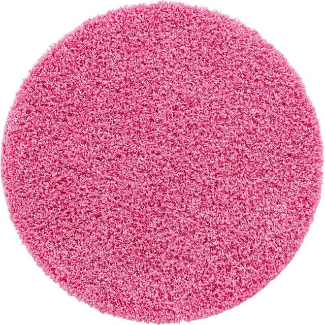 Unique Loom Solid Shag Modern Plush Area Rug 3' 3 x 3' 3 Round Bubblegum Pink