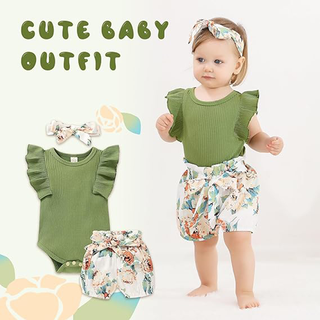 Younger Tree Baby Girl Summer Romper Outfit Set photo 2