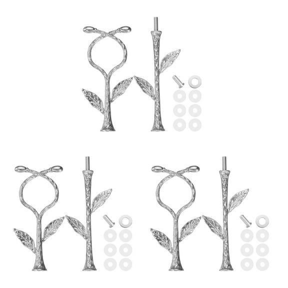 Uxcell 2 Tiers Cake Tray Stand Handle 3 Set Metal Cake Stands Holder Cupcake Dessert Plate Hardware Fitting for Wedding Party Festival Cake Plate, Silver (Vine)