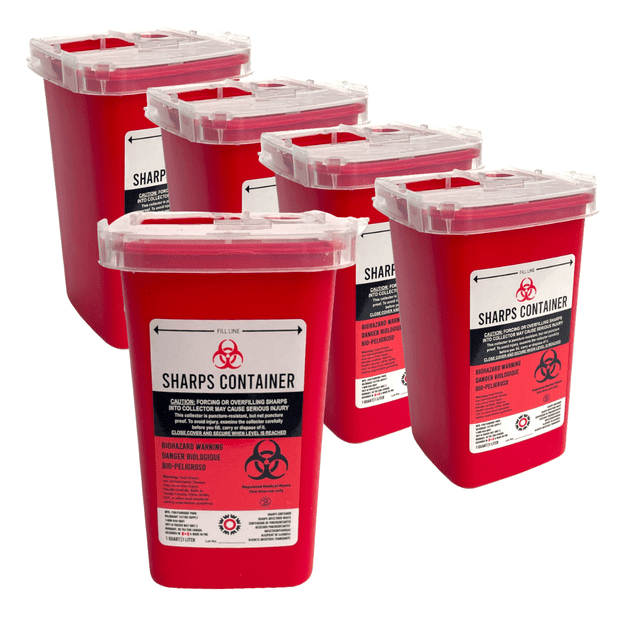 Sharps Container for Professional and Home Use - 1.06 Quart / 1 Liter Small Size Sharp Container Needle Disposal Containers for Needles Pack of 5