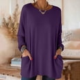 thumbnail image 2 of Women's Solid Color Long Sleeve Round Neck Loose Fit Top Shirt Blouse Casual Daily Wear Work Office Vacation Fashion Essential Gift for Women | Sopatenor,Purple XL, 2 of 9
