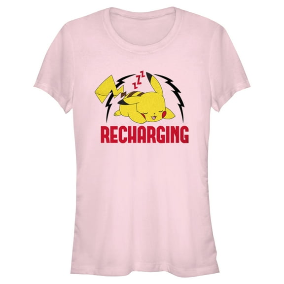 Junior's Pokemon Recharging Pikachu  Graphic Tee Light Pink 2X Large