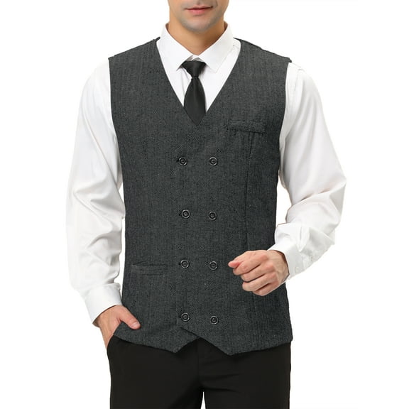 Lars Amadeus Men's Dress Vest Double Breasted Slim Fit Prom Sleeveless Waistcoat