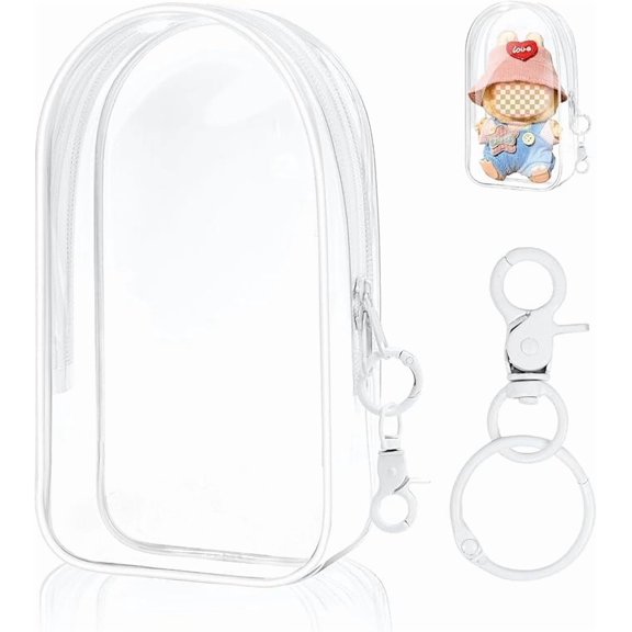Protective Case for Plush Doll, Clear Hanging Display Cases, Crossbody Doll Storage Bag, PVC Storage Case Cover for Figures, Dolls (White)
