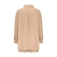 thumbnail image 7 of Women's 2 Piece Summer Outfits Long Sleeve Cutout Button Down Shirts Shorts Cotton Trendy Oversized Loose Lounge Set, Khaki, S, 7 of 7
