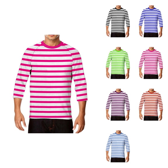 Men's Casual Cotton Spandex Striped Crewneck Long-Sleeve T-Shirt, Soft Breathable Tee for Daily Wear and Outdoor Activities