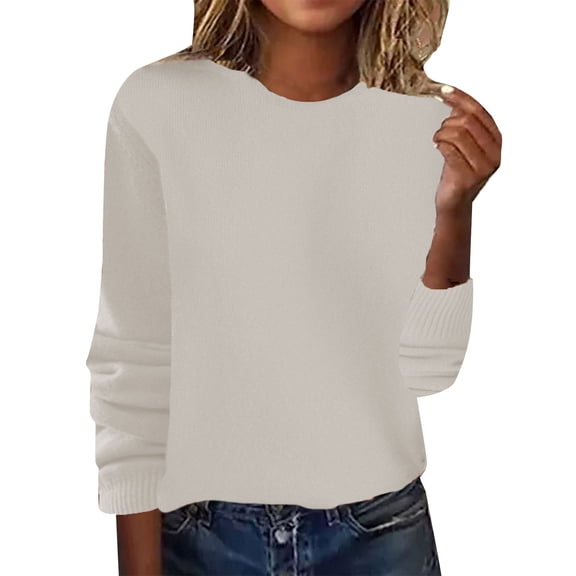 Womens Long Sleeve Tops Spring/Summer Crewneck Sweater Pullover Knit With Solid Color Thin Long Sleeved Warm Top/Autumn Coat Winter Clothing For Women