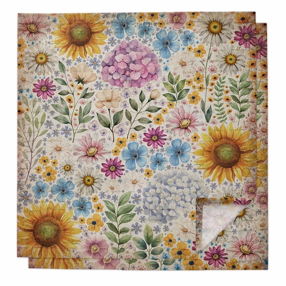 Cloth Napkins Set of 2 - 20x20 Inches, Sunflower Vintage Washable Reusable Table Napkins, Yellow Floral Summer Botanical Retro Art Soft & Absortbent Dining Napkin for Party Wedding Hotel Restaurant