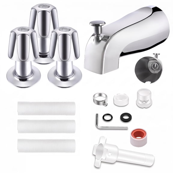 3-Handle Bathtub Faucet Set with Diverter Tub Spout, Replacement Handles and Adapters Shower Valve Trim Kit, Chrome Finish