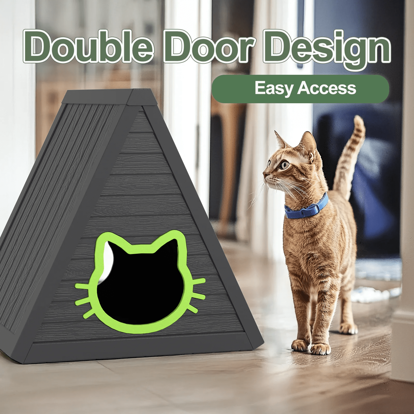 Joxxoaa Cat House for Indoor and Outdoor Cats, Feral Cat Shelter, Suitable for Outdoor Use. Easy to Install and Clean, Ideal for Indoor and Balcony Use.（Black)/(Gray)，Father's Day Gift