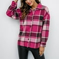 thumbnail image 2 of IROINNID Women's Mid-Length Shacket Jacket Turndown Lapel Plaid Long Sleeve Plaid Shirt Single Breasted Cardigan Shirt Coat Casual Outwear, Hot Pink, 2 of 7