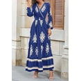 thumbnail image 3 of PRETTYGARDEN Women's Fall Wedding Guest Dresses Boho Floral Long Sleeve V Neck Flowy Elegant Maxi Dress Beach Clothes, 3 of 6