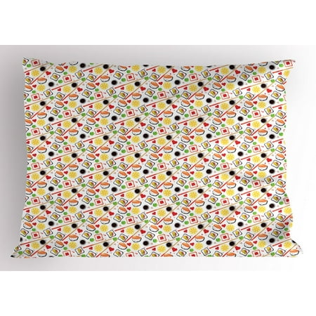 Case Caviar - Sushi Pillow Sham, Colorful Illustration of Traditional Japanese Cuisine with Soybean Wasabi and Caviar, Decorative Standard Size Printed Pillowcase, 26 X 20 Inches, Multicolor, by Ambesonne