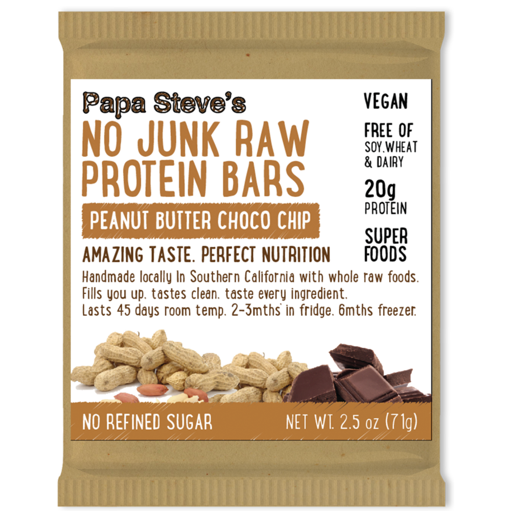 Papa Steve's No Junk Raw Protein Bar, Peanut Butter Choco Chip, 20g