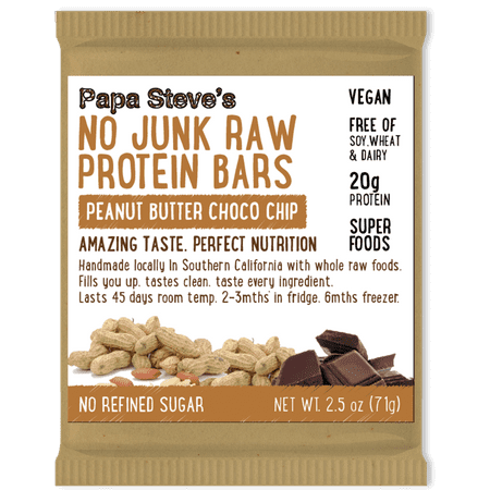 Papa Steve's No Junk Raw Protein Bar, Peanut Butter Choco Chip, 20g Protein, 10 (Best Raw Protein Bars)