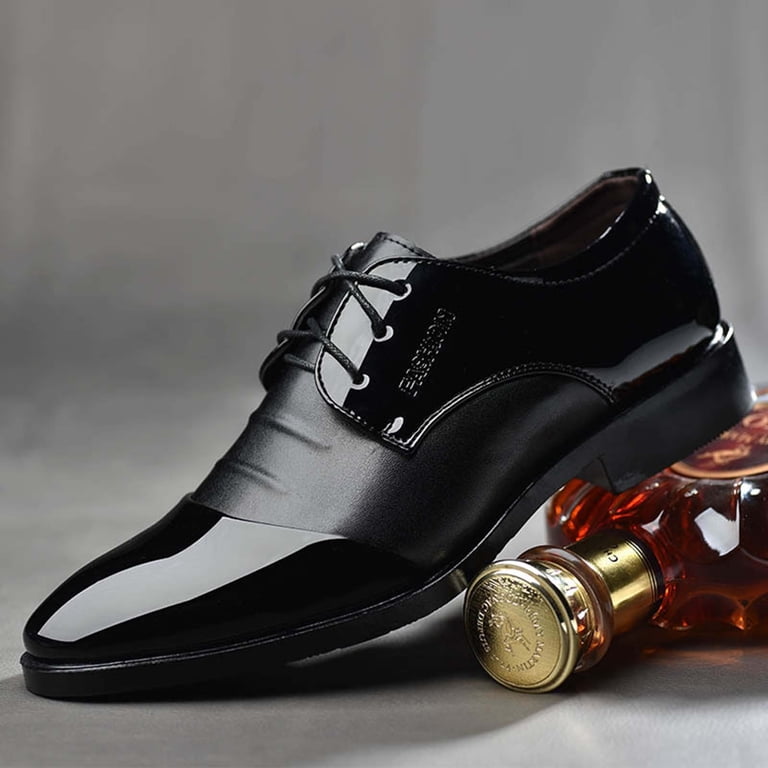 Ruiyanqi Men's Patent Leather Dress Shoes Lace Up Oxfords Formal Business Wedding Shoes Shiny Cap Toe Footwear Classic Office Party Evening Shoes