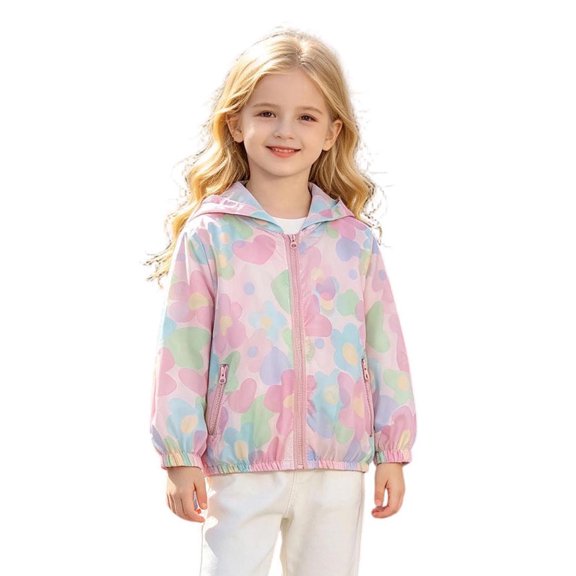 Curuila Child Toddler Girls Coat With Zipper Long Sleeve Floral Print Hooded Jacket For Girls Summer Lightweight Soft Outerwear Size 3-4 Years