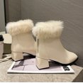 thumbnail image 3 of NECHOLOGY Botas Mujer Zapatos Botines para mujer Tacones transpirables, zapatos cortos térmicos altos para mujer, botas de invierno Retro gruesas y cálidas de felpa, botas para mujer (Beige, 8.5), 3 of 7