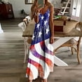 thumbnail image 2 of Jophufed 4Th of July Independence Day American Flag Maxi Dress,Women Fashion Sling Mid-waist V-neck Sleeveless Stripe Printing Slim Beach Long Dress, 2 of 5