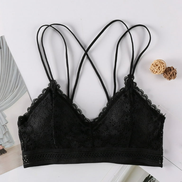 QUYUON Balconette Bra Ladies Fashion Charming Comfortable Breathable  WIRE-Free Lace Flowers Bra Women Underwear Breathable Workout Bras Black  One Size 