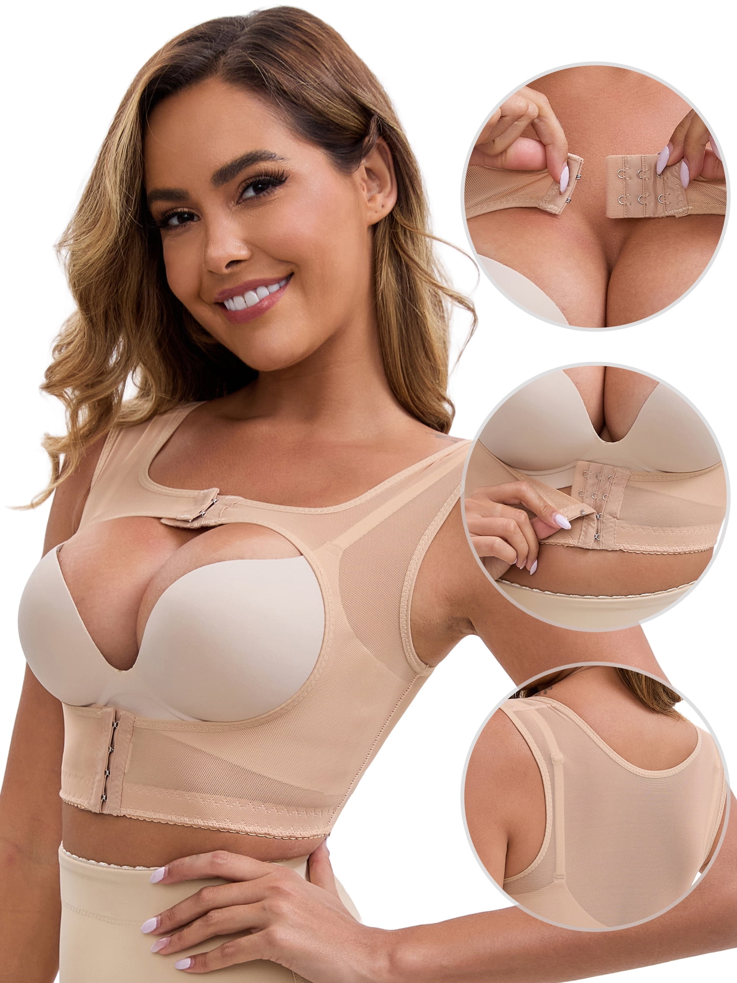 DARING DIVA Front Closure Shapewear Tank Tops Push Up Posture Corrector S Beige
