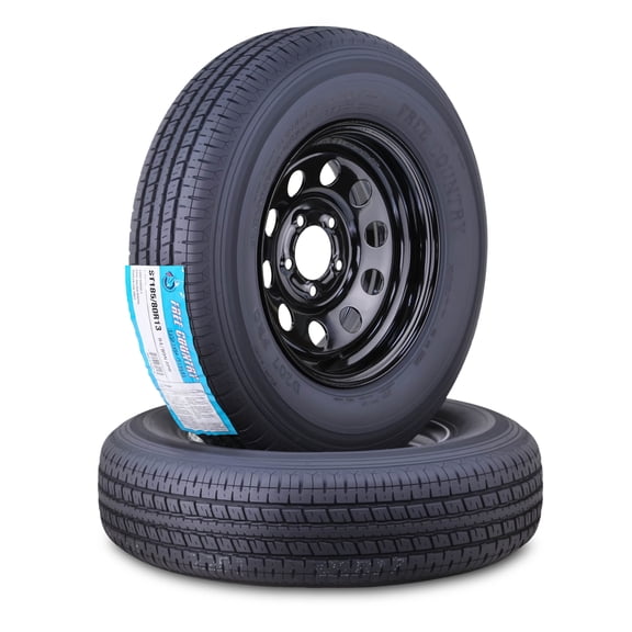 Free Country Trailer Tire Wheel Assembly ST185/80R13 6-Ply C 94N 5 Lug on 4.5" PCD Black Mod Rim ,SET 2