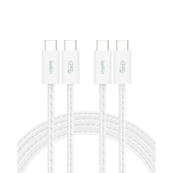 Cable USB C a USB C, paquete de 2 unidades, Belkin, 2 m, 240 W, blanco