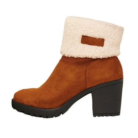 

Ankle Boots for Women Snow Boots for Women Chunky Heel Side Zipper Short Boots Cotton Boots Shoes Ankle Boots Flock 39