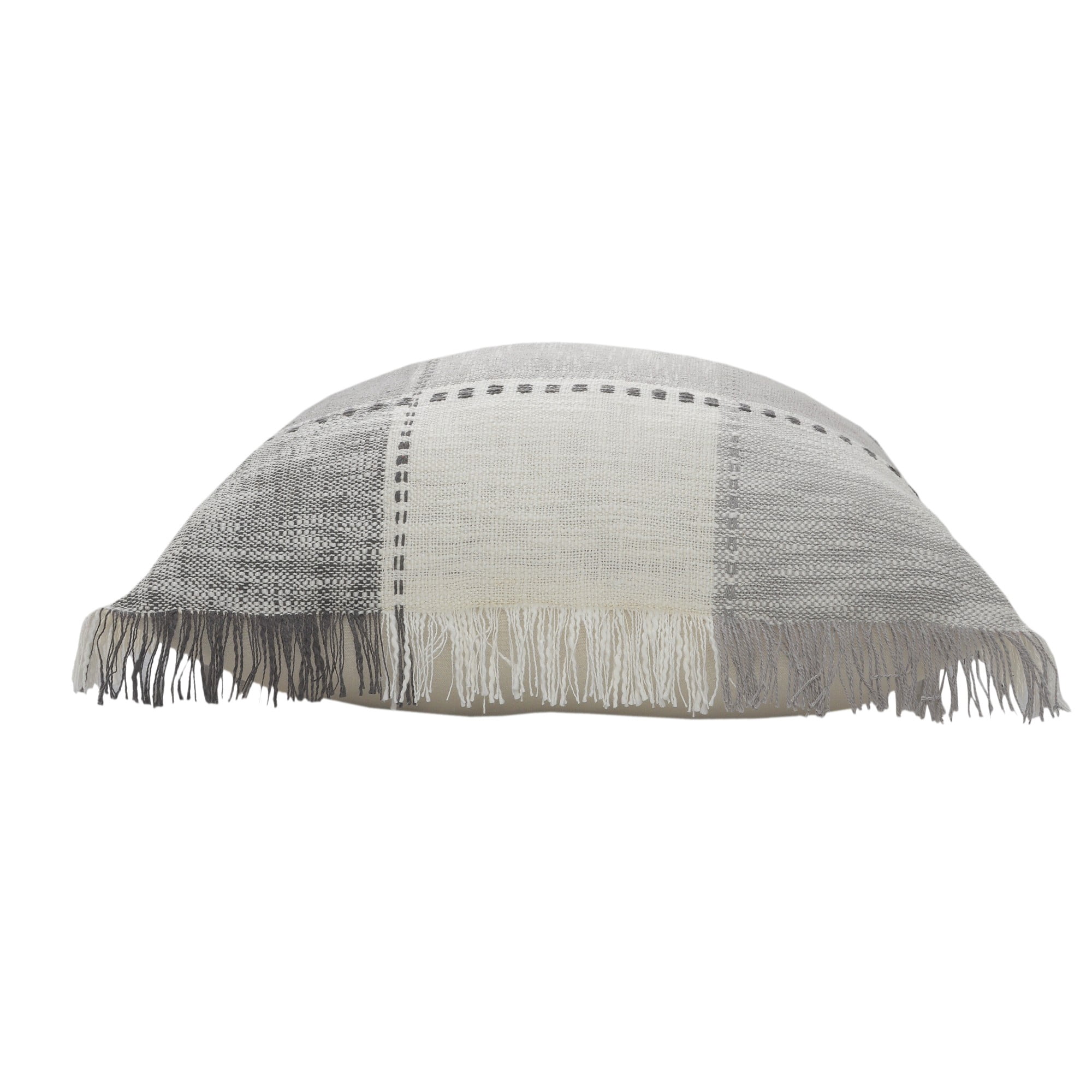 Laddha Home Designs Loomed Plaid Patchwork Cotton Throw Pillow Cover - 20" - Gray and White