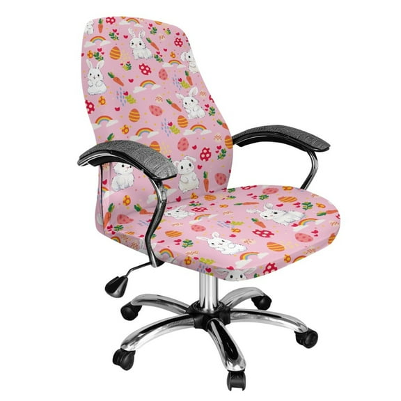 Xoenoiee Rabbit Carrot Egg Pattern Home Office Chair Covers Easter Decor Computer Desk Chair Covers High Back Universal Executive Boss Chair Covers Removable Gaming Chair Cover, Machine Washable, S